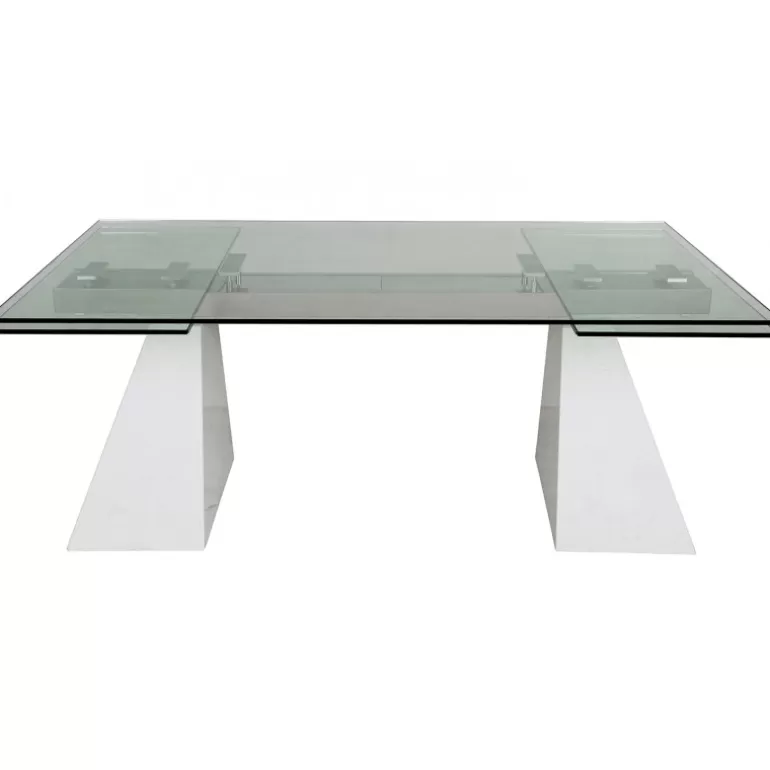 Table à manger extensible en verre et pieds marbre - Valeria 200/300x100<Meubles Moss Shop