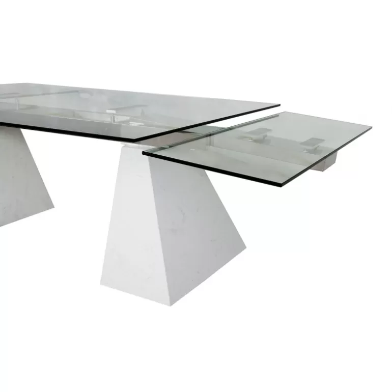 Table à manger extensible en verre et pieds marbre - Valeria 200/300x100<Meubles Moss Shop