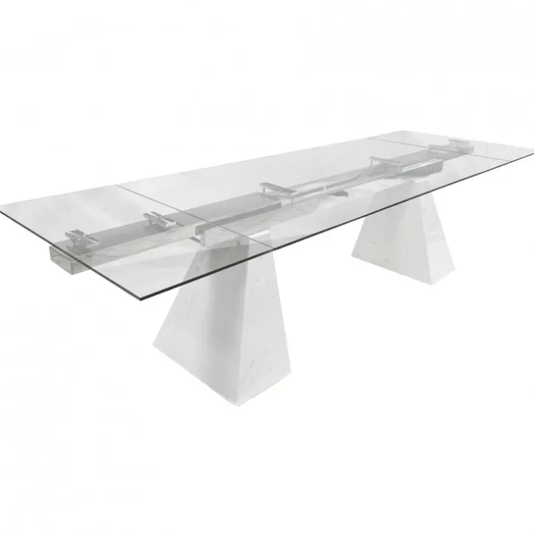 Table à manger extensible en verre et pieds marbre - Valeria 200/300x100<Meubles Moss Shop