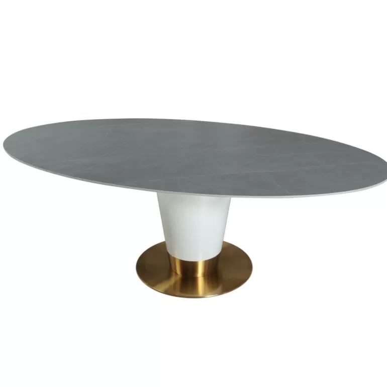 Table à manger ovale plateau ceramique effet marbre pied blanc<Meubles Moss Best