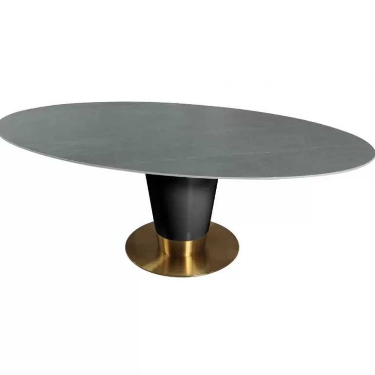 Table à manger ovale plateau ceramique effet marbre pied noir<Meubles Moss Cheap