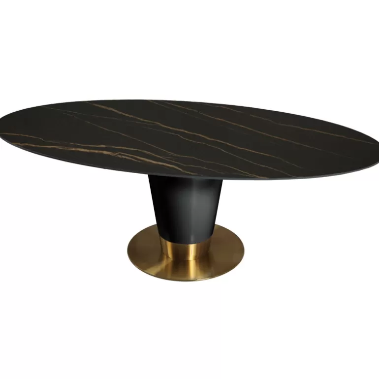 Table à manger ovale plateau ceramique effet marbre pied<Meubles Moss Discount