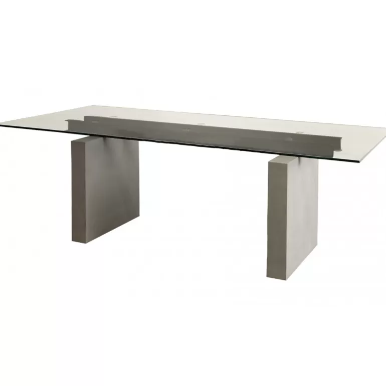 Table à manger rectangulaire verre avec pieds effet béton - Metropolis 220x90<Meubles Moss Online