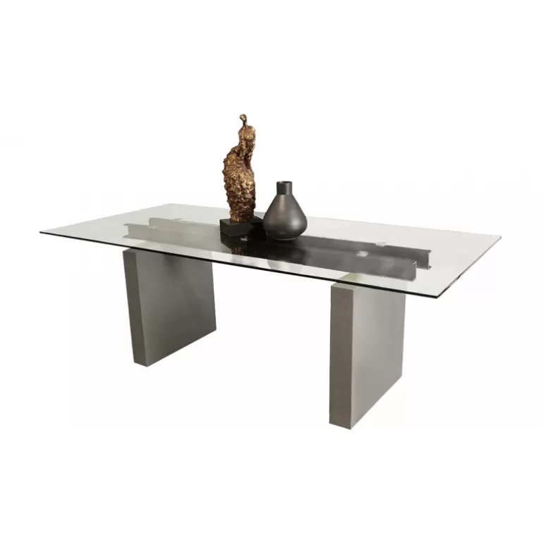 Table à manger rectangulaire verre avec pieds effet béton - Metropolis 220x90<Meubles Moss Online