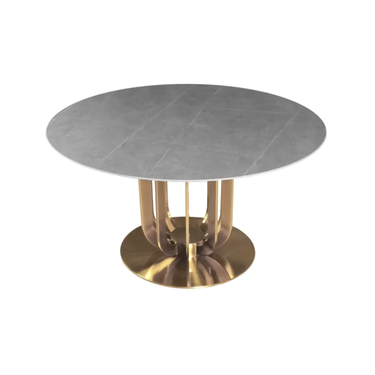 Table à manger ronde plateau ceramique-Bertille pied doré<Meubles Moss New