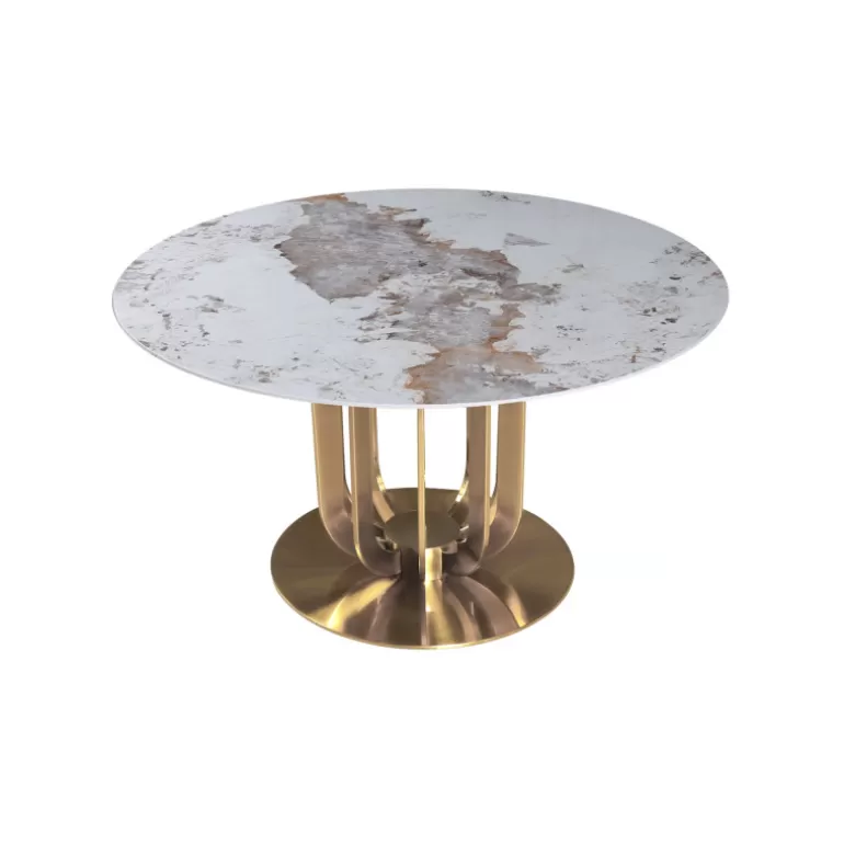 Table à manger ronde plateau ceramique-Bertille pied doré<Meubles Moss Clearance