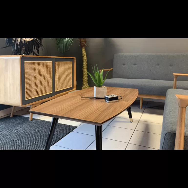Table basse bois de style rétro piétement métal - Diana 120x70<Meubles Moss Store