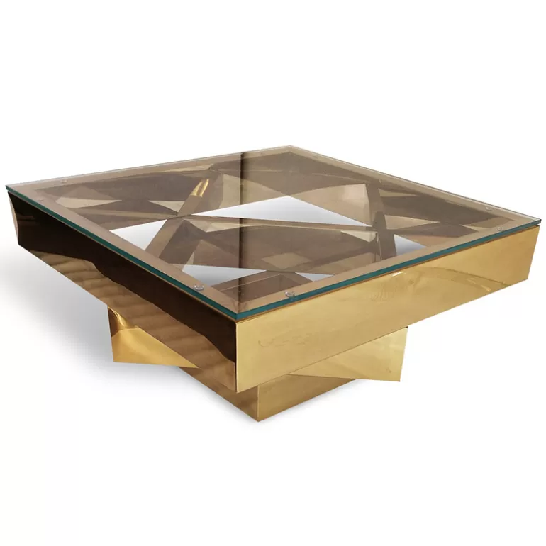 Table basse carrée dorée et verre - Charlize Dorée 110x110<Meubles Moss Outlet
