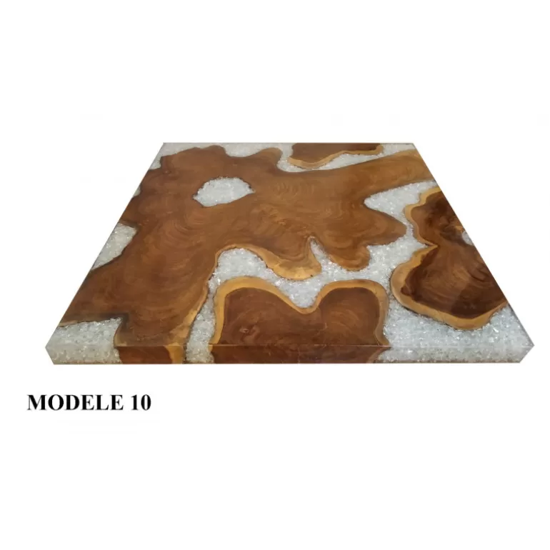Table basse carrée en bois et résine transparente - Naomie 100x100<Meubles Moss Sale