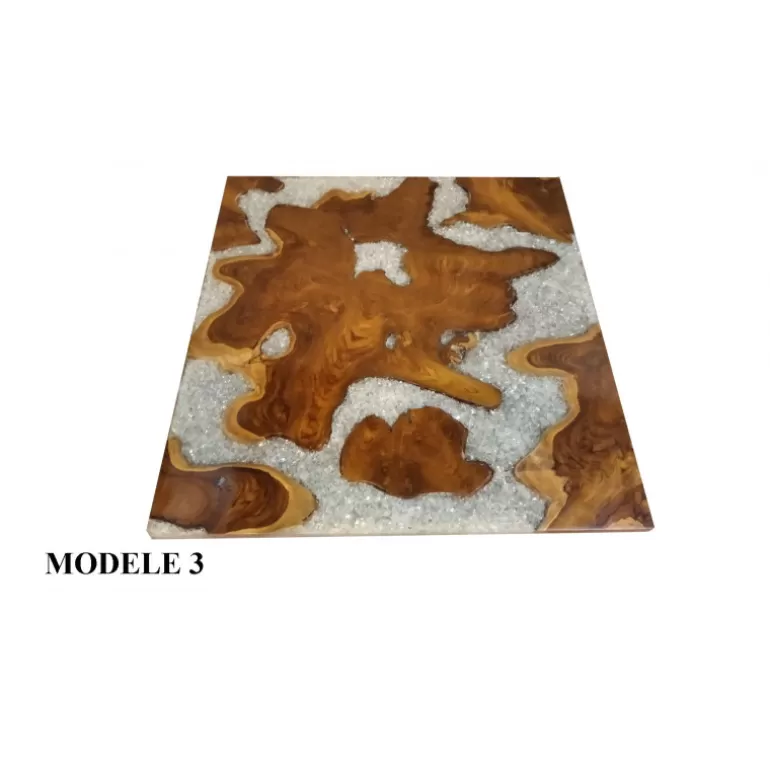Table basse carrée en bois et résine transparente - Naomie 100x100<Meubles Moss Store
