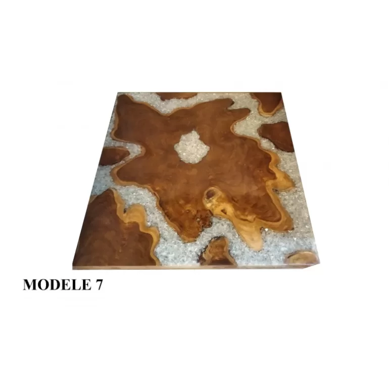 Table basse carrée en bois et résine transparente - Naomie 100x100<Meubles Moss Fashion