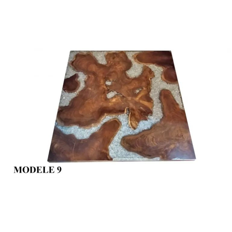 Table basse carrée en bois et résine transparente - Naomie 100x100<Meubles Moss Fashion