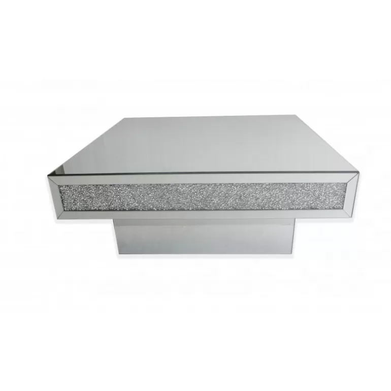 Table basse carrée en miroir et strass - Manihi 100x100<Meubles Moss Discount