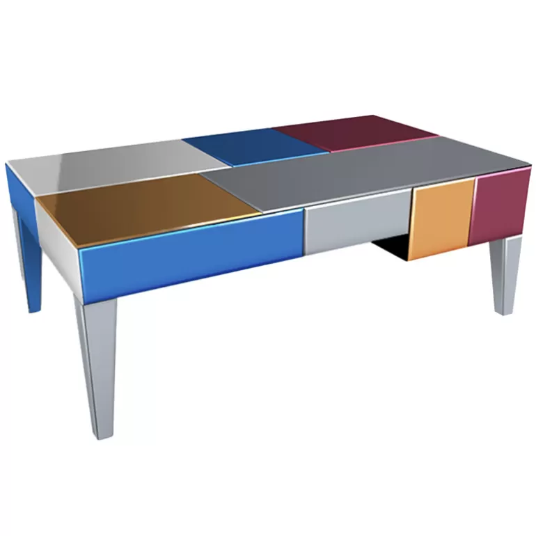 Table basse design miroirs multicolores - Mona 120x70<Meubles Moss Outlet