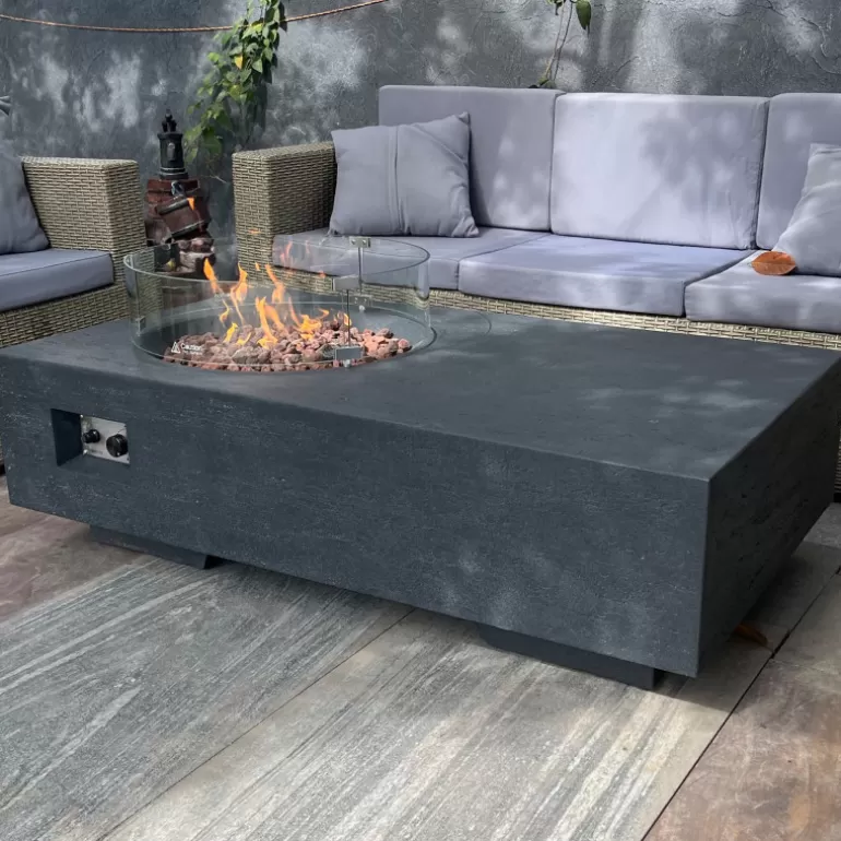 Table basse en GRC avec brasero rond à Gaz intégré - Granada Gris foncé<Meubles Moss Cheap