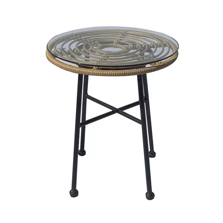 Table basse en rotin pieds métal noir intérieur / extérieur - Celebe Ø52<Meubles Moss Cheap
