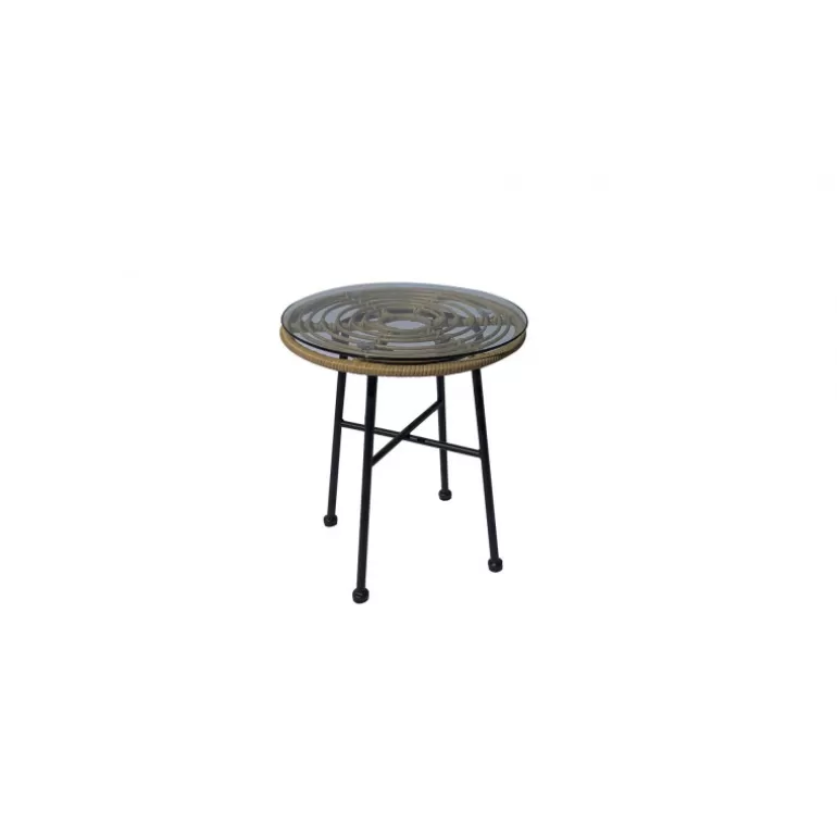 Table basse en rotin pieds métal noir intérieur / extérieur - Celebe Ø52<Meubles Moss Cheap
