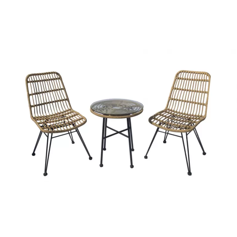 Table basse en rotin pieds métal noir intérieur / extérieur - Celebe Ø52<Meubles Moss Cheap