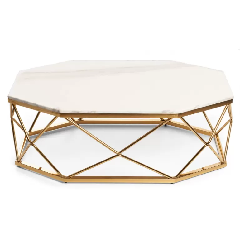 Table basse métal doré plateau effet marbre - Alyssa 120x70<Meubles Moss Cheap