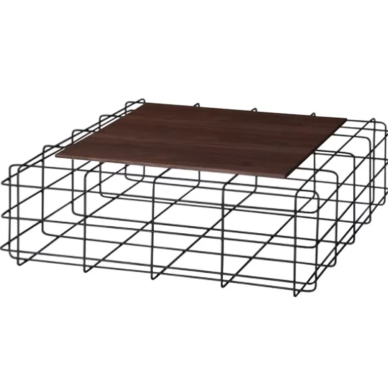 Table basse pied cage métal noir plateau bois - Leoben 92x92<Meubles Moss Cheap