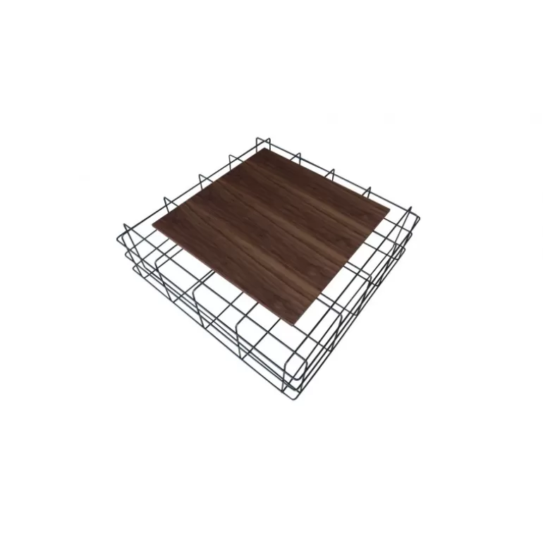 Table basse pied cage métal noir plateau bois - Leoben 92x92<Meubles Moss Cheap