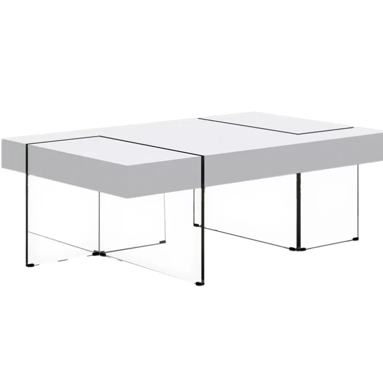 Table basse rectangulaire blanche avec pieds en verre - Crystalline 120x70<Meubles Moss Sale