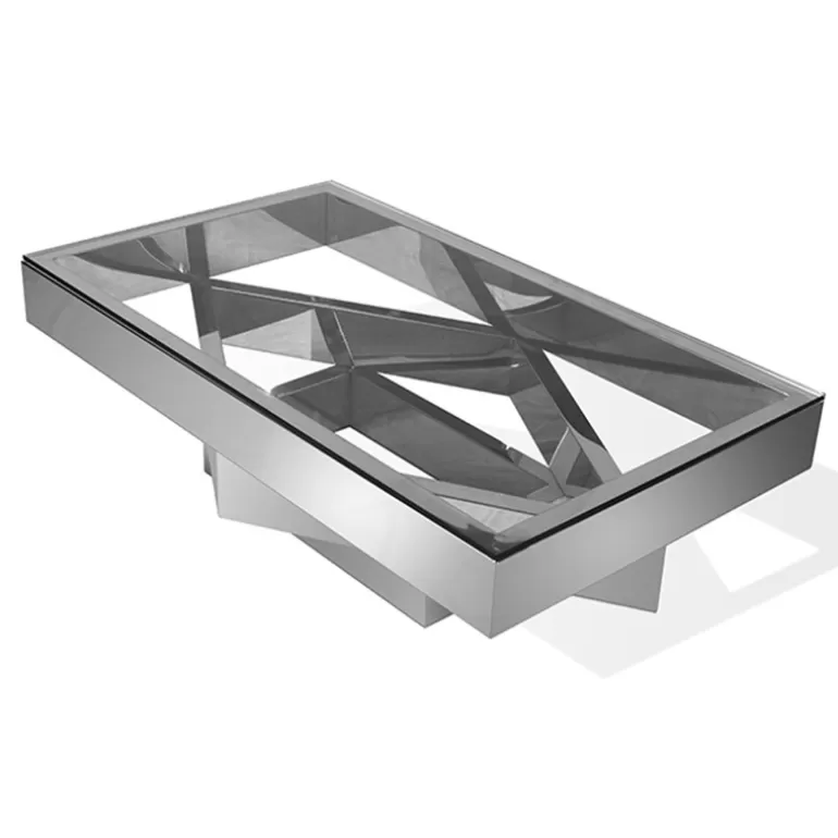 Table basse rectangulaire inox chromé et verre - Charlize 120x70<Meubles Moss Discount