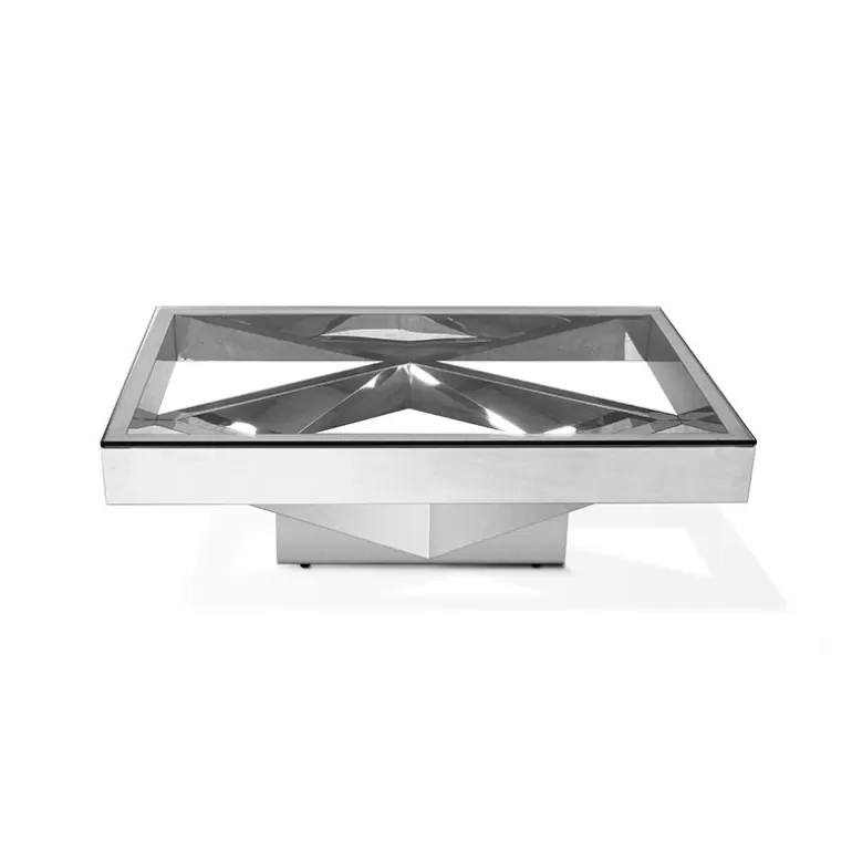 Table basse rectangulaire inox chromé et verre - Charlize 120x70<Meubles Moss Discount