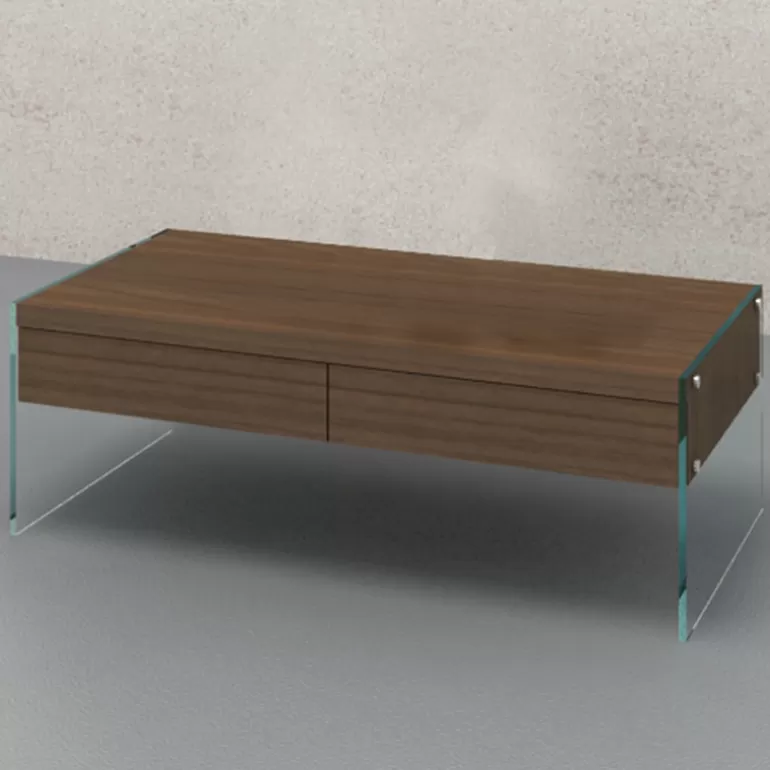 Table basse rectangulaire pieds en verre et 2 tiroirs - Crystalline 123x59<Meubles Moss Store