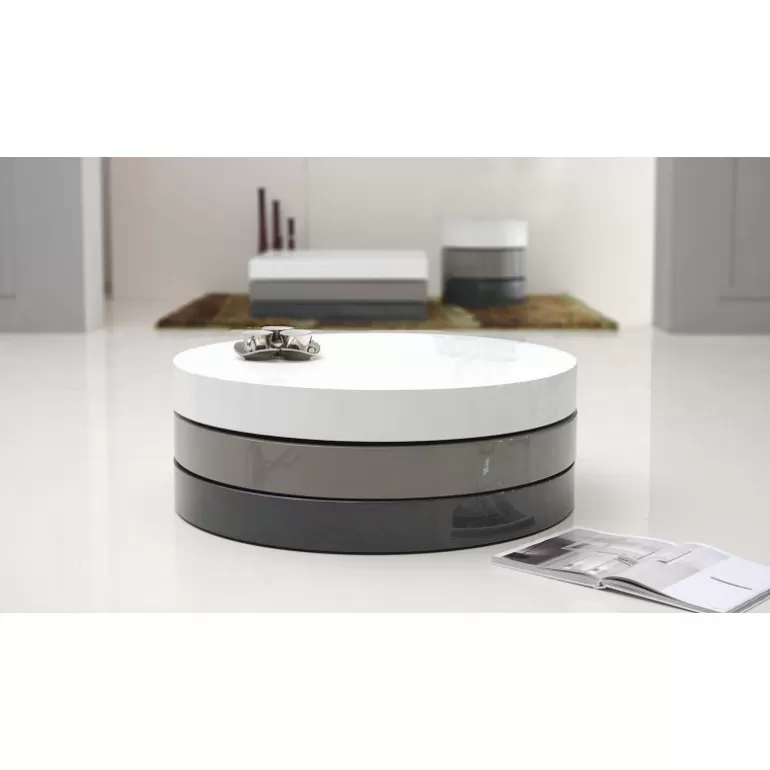 Table basse ronde à plateau rotatif laqué - Aranel Ø90<Meubles Moss New