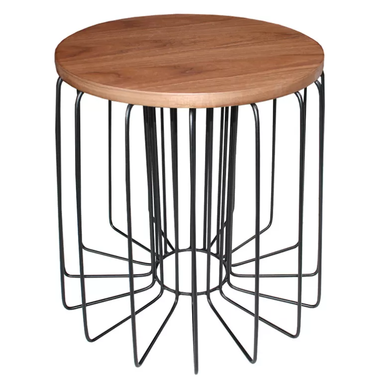Table d'appoint pied cage métal noir plateau bois - Arendal<Meubles Moss Store