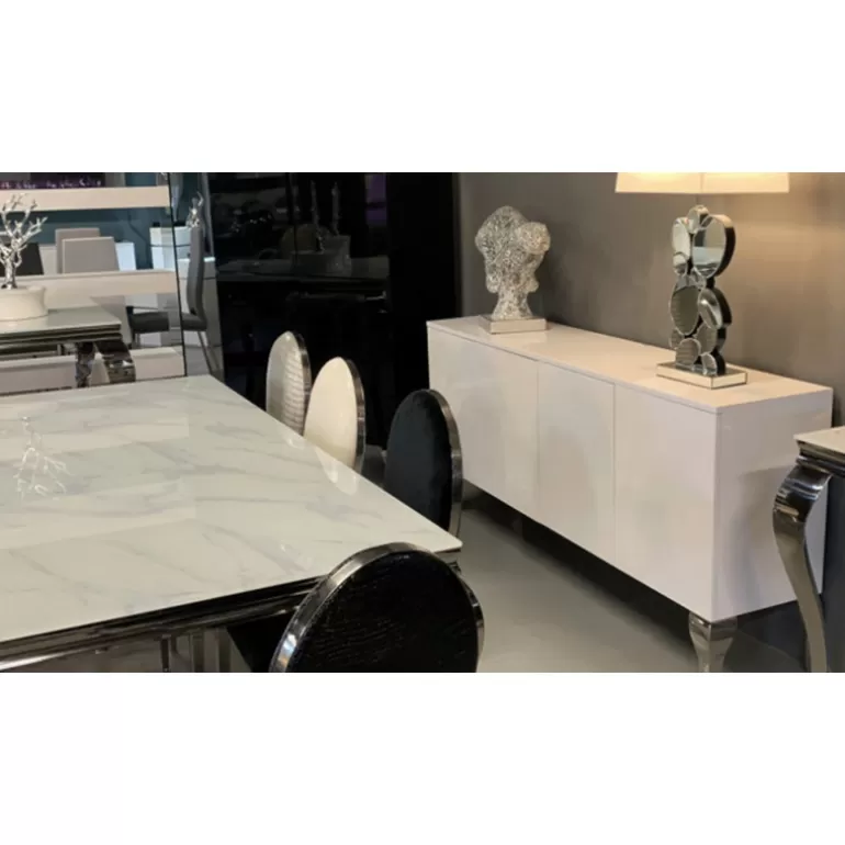 Table de salle à manger baroque effet marbre carrée - Betty 140x140<Meubles Moss Cheap
