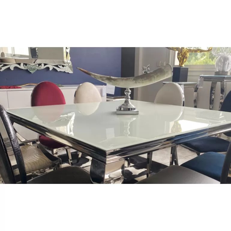 Table de salle à manger baroque plateau verre carrée - Betty 140x140<Meubles Moss Fashion
