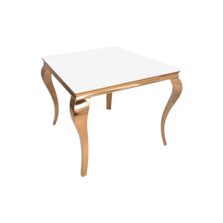 Table de salle à manger dorée baroque plateau verre carrée - Betty 110x110<Meubles Moss New