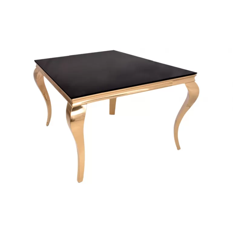 Table de salle à manger dorée baroque plateau verre carrée - Betty 140x140<Meubles Moss Outlet