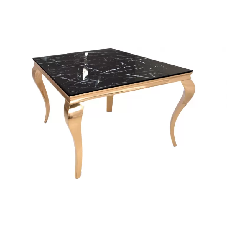 Table de salle à manger dorée effet marbre baroque carrée - Betty 140x140<Meubles Moss Clearance