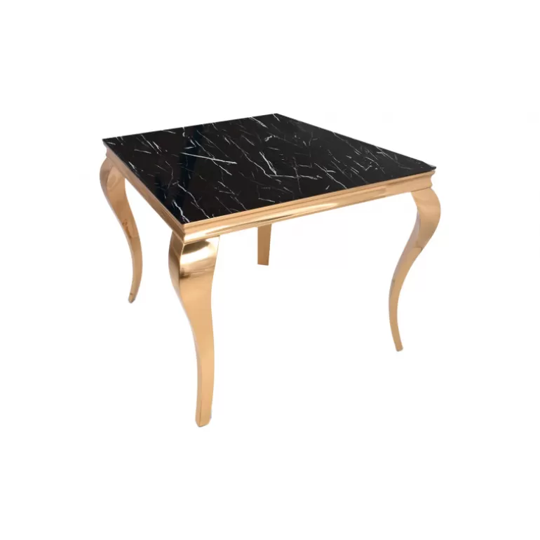 Table de salle à manger dorée effet marbre baroque carrée - Betty 110x110<Meubles Moss Outlet