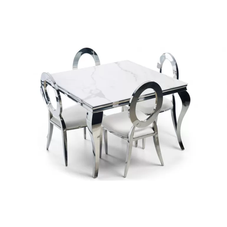 Table de salle à manger effet marbre baroque carrée - Betty 110x110<Meubles Moss Outlet