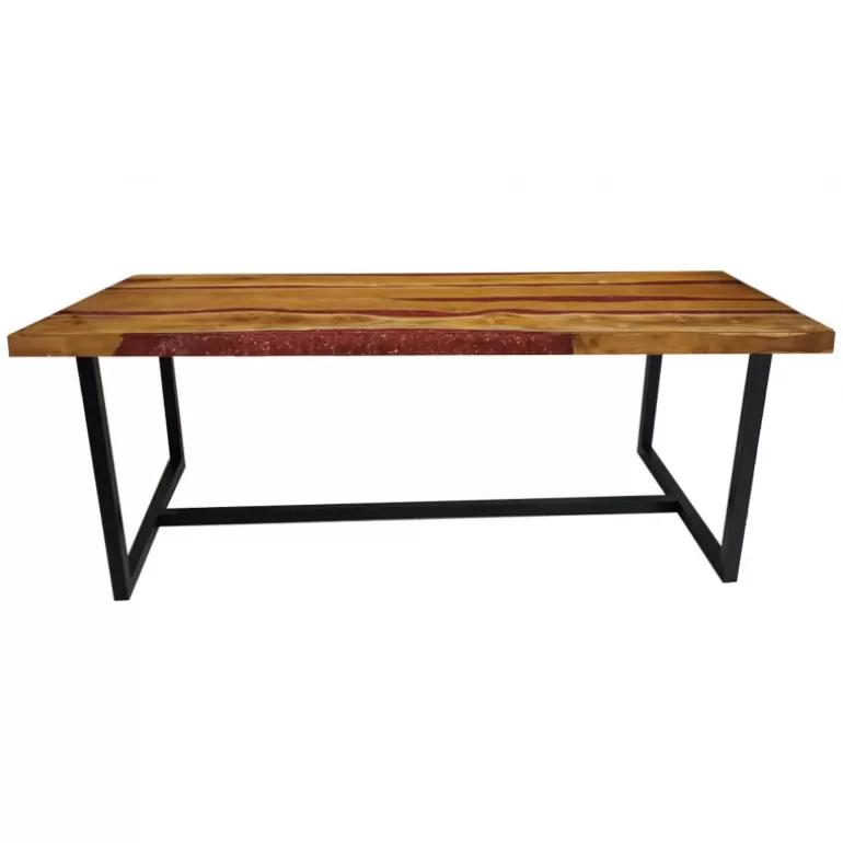Table de salle à manger en bois et résine rouge - Azlet 220x100<Meubles Moss Shop