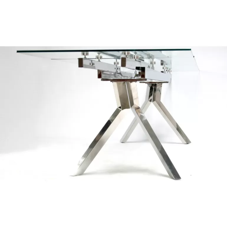Table de salle à manger en verre et pieds acier - Metallia<Meubles Moss Hot