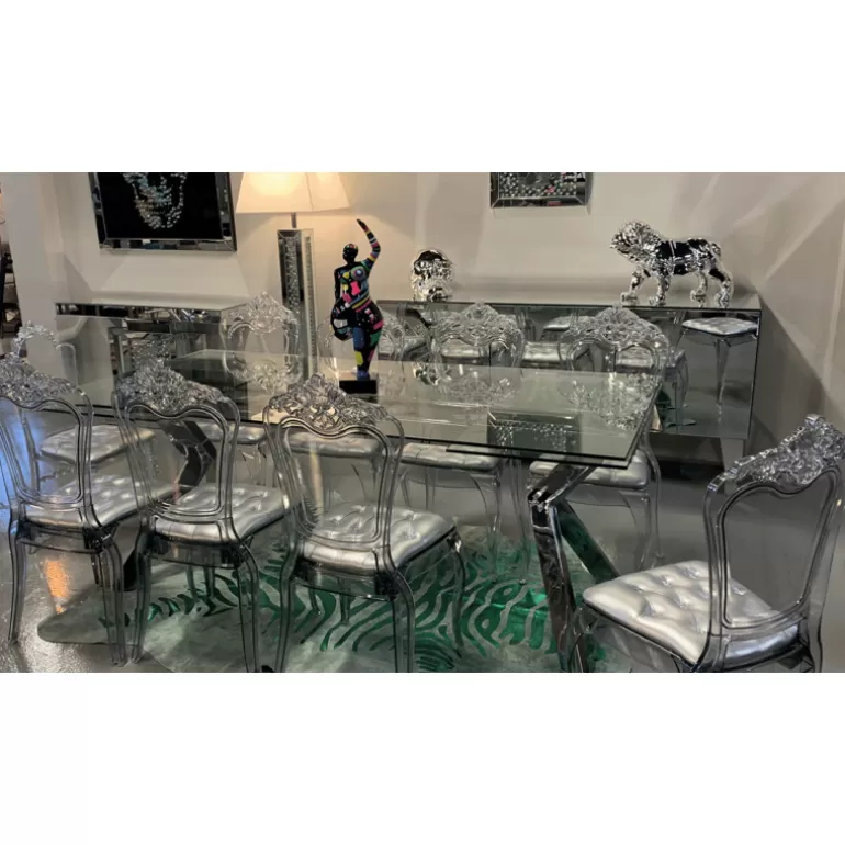 Table de salle à manger en verre et pieds acier - Metallia<Meubles Moss Hot
