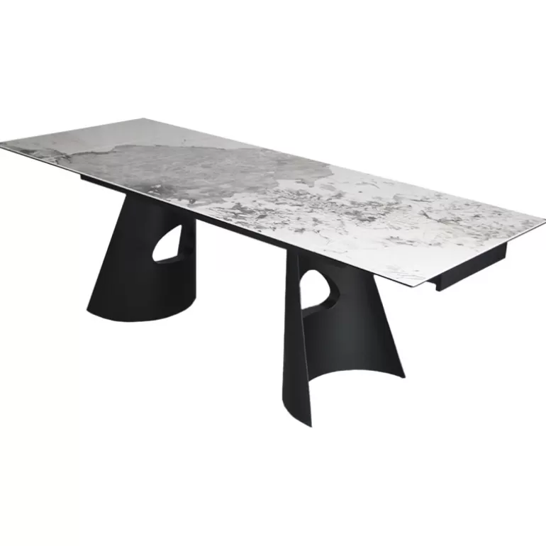 Table de salle à manger extensible céramique pied métal noir - Gabin 160/240x90<Meubles Moss Sale