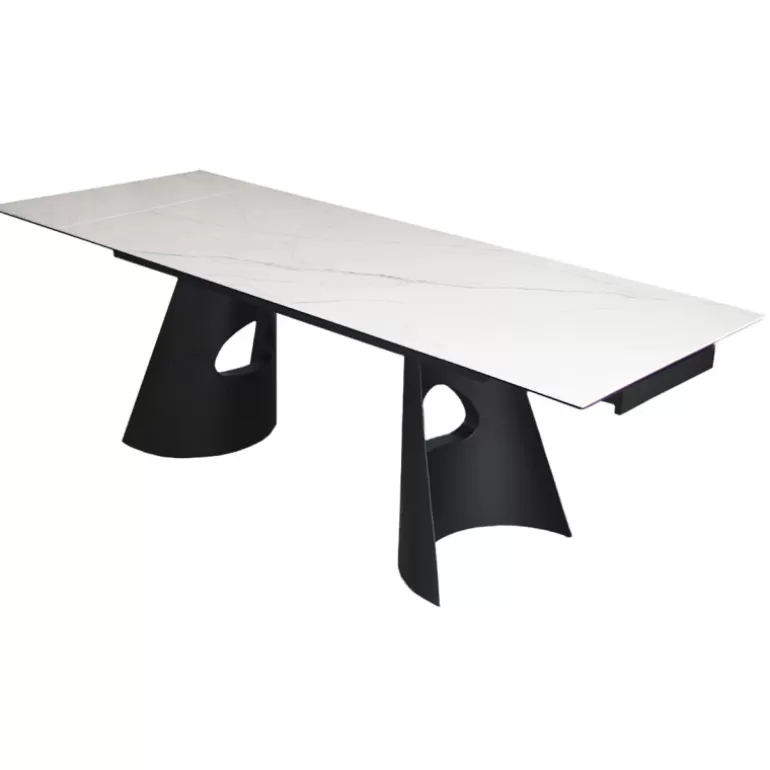 Table de salle à manger extensible céramique blanc pied métal noir - Gabin 160/240x90<Meubles Moss Flash Sale
