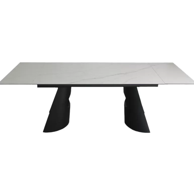 Table de salle à manger extensible céramique blanc pied métal noir - Gabin 160/240x90<Meubles Moss Flash Sale