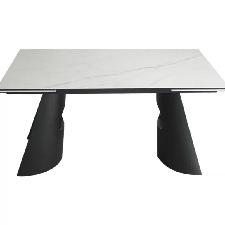 Table de salle à manger extensible céramique blanc pied métal noir - Gabin 160/240x90<Meubles Moss Flash Sale