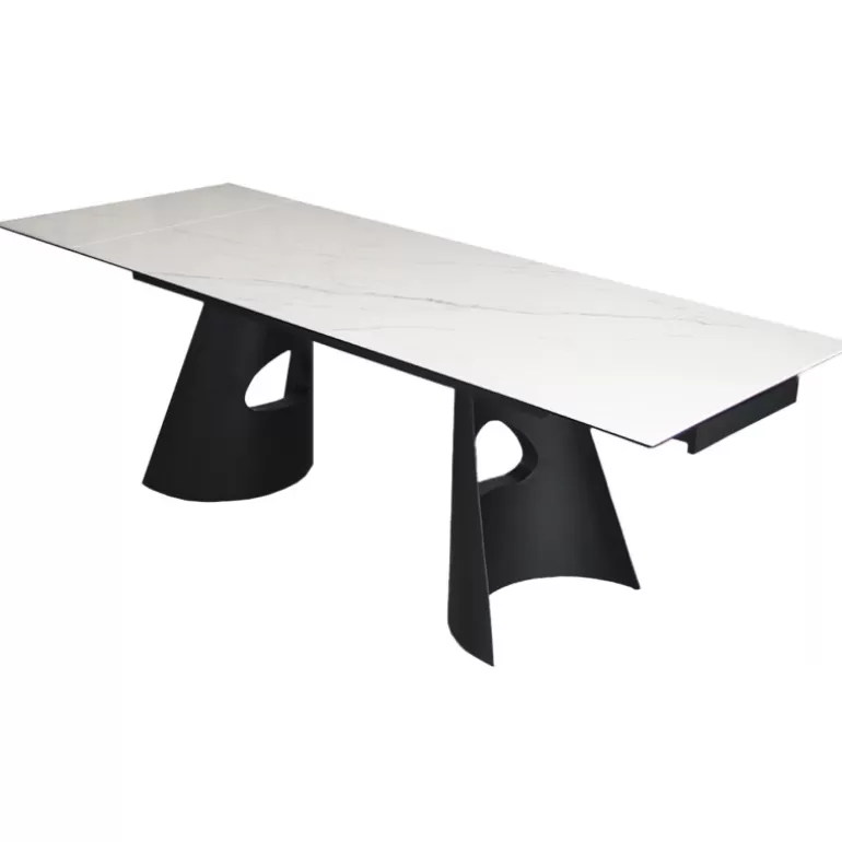 Table de salle à manger extensible céramique blanc pied métal noir - Gabin 160/240x90<Meubles Moss Flash Sale