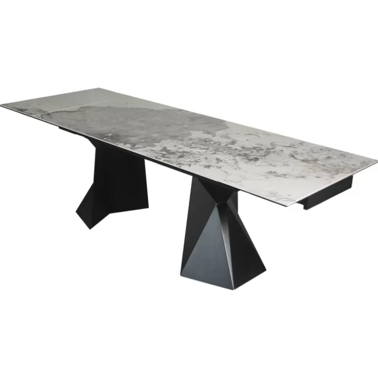 Table de salle à manger extensible céramique marbre pied métal noir - Justin 160/240x90<Meubles Moss Store