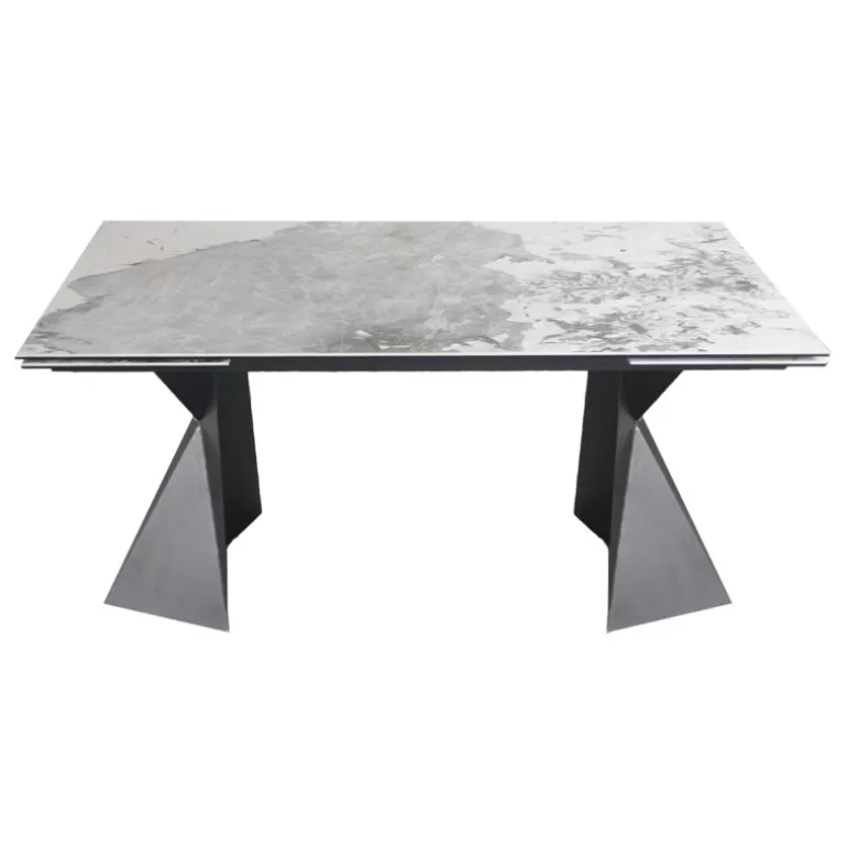 Table de salle à manger extensible céramique marbre pied métal noir - Justin 160/240x90<Meubles Moss Store