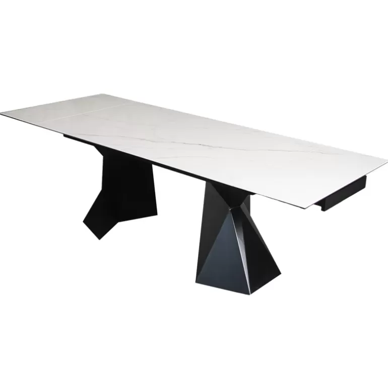 Table de salle à manger extensible céramique marbre Blanc pied métal noir - Justin 160/240x90<Meubles Moss Sale