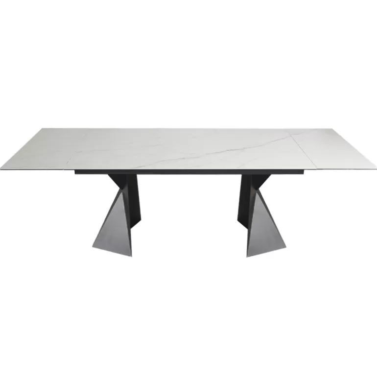 Table de salle à manger extensible céramique marbre Blanc pied métal noir - Justin 160/240x90<Meubles Moss Sale